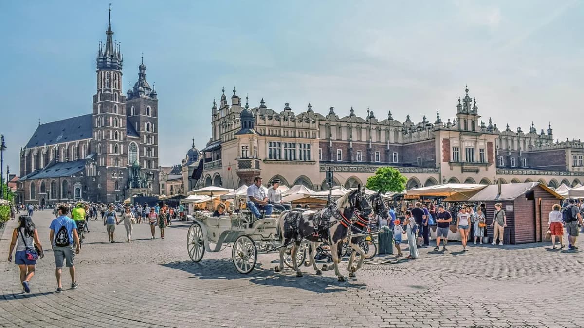 The historic old town square in Kraków