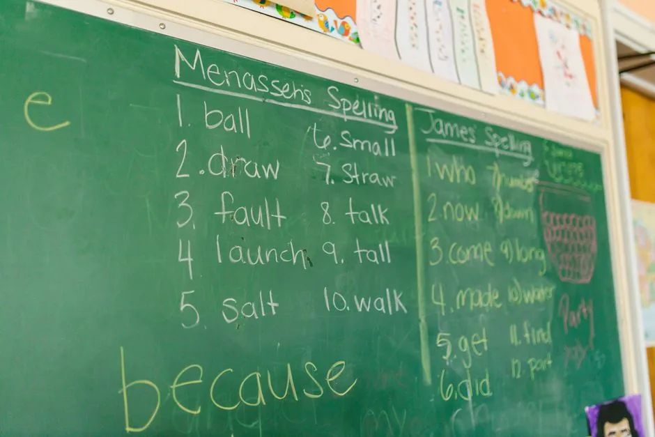 Grammar reference tables on a classroom chalkboard — Photo by RDNE Stock project on Pexels