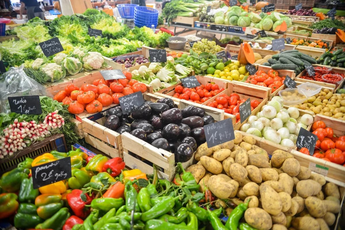 Fresh produce displayed at an open-air market