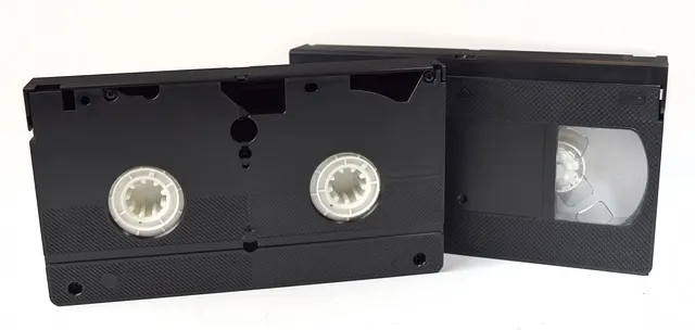A pair of open VHS tapes, the format that helped cement the lektor tradition in Polish homes during the 1990s