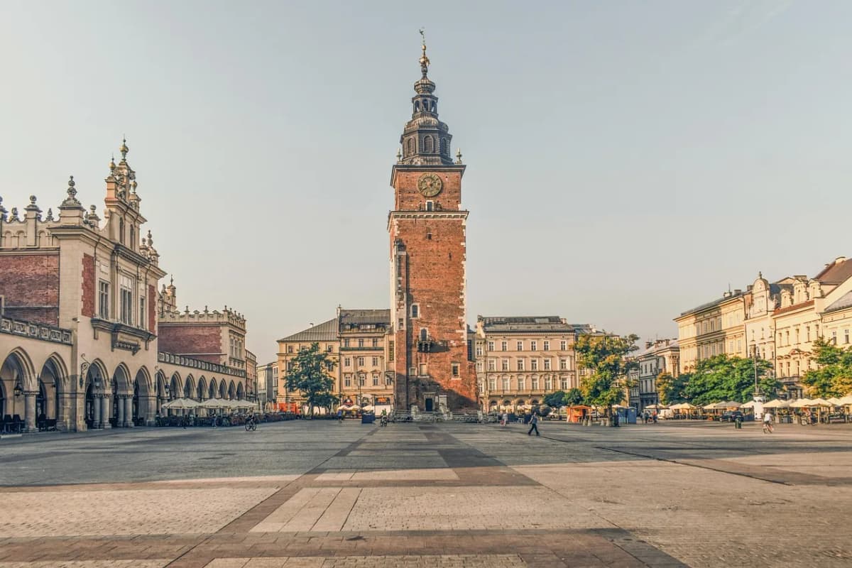 Kraków's historic Main Market Square, where many of these phrases get their first real-world use