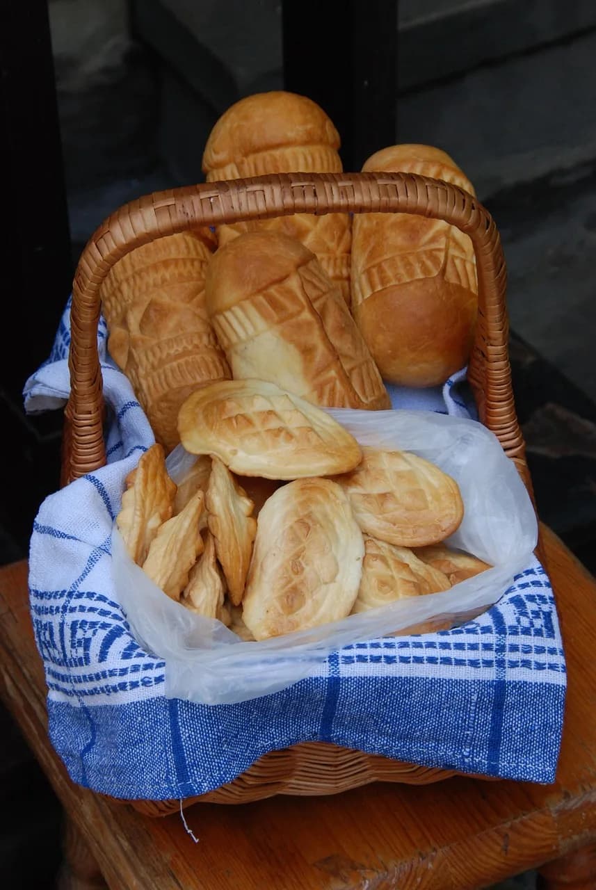 A basket of oscypek cheese wheels, Poland's protected highland sheep cheese