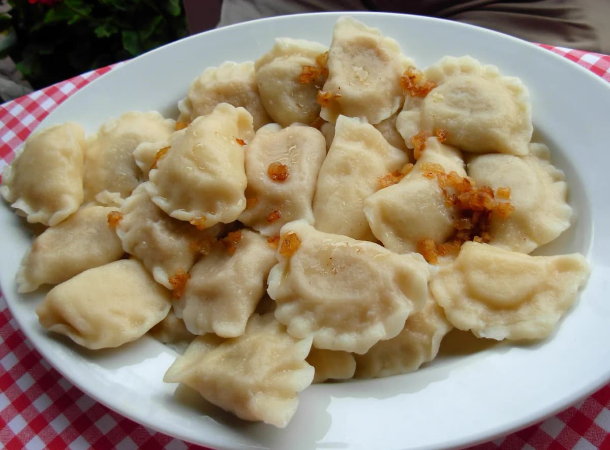 A plate of traditional Polish pierogi dumplings