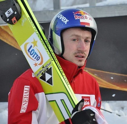 Adam Malysz preparing for a large hill training jump in Oslo, 2011