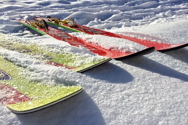 Adam Malysz ski jumper mid-flight against snowy mountains