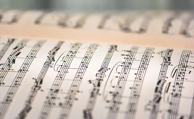 Sheet music with unconventional graphic notation symbols