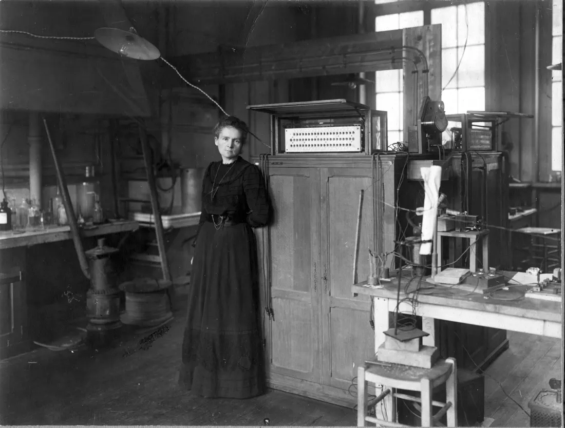 Marie Curie working in her Paris laboratory in 1912